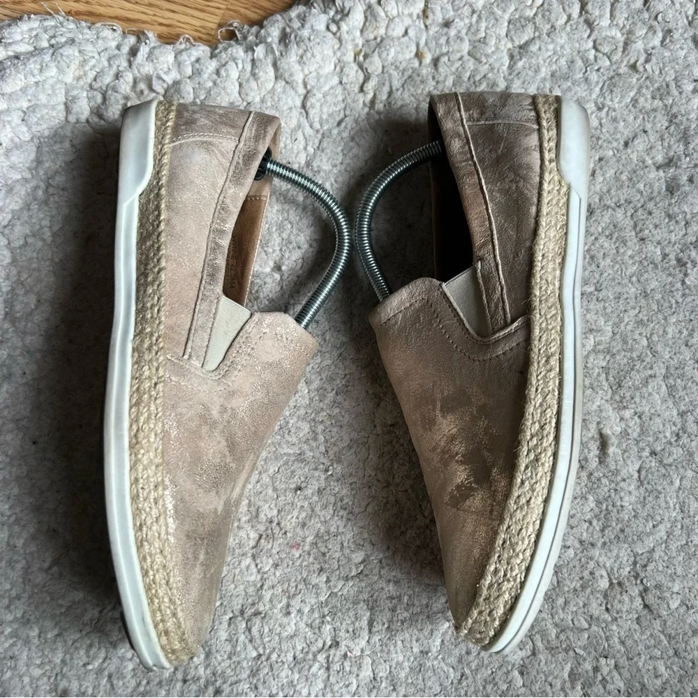Umberto Raffini: Contemporary Slip On Metallic Gold Leather Espadrille Sneakers